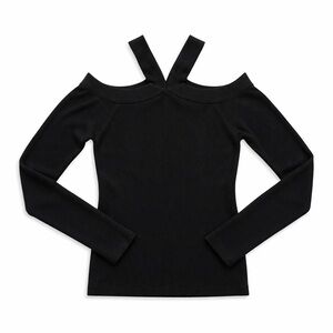 Eesome Black Asymmetrical Cutout Ribbed Knit Top Size Small